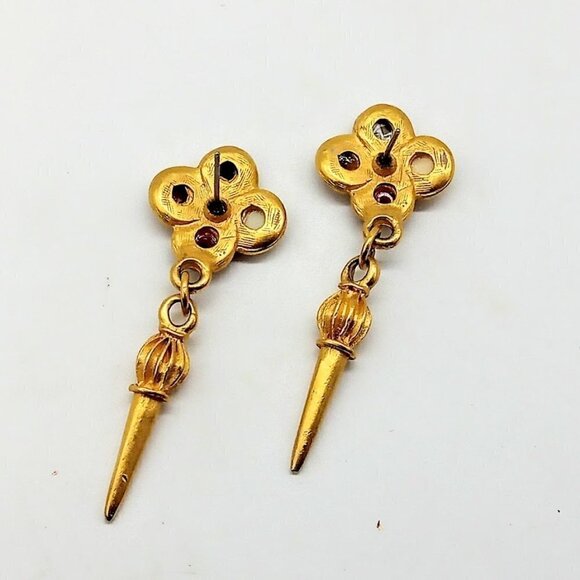 Brushed Matte Gold & Stone Pierced Drop Fashion Earrings - Picture 5 of 5